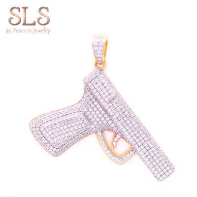 China Hiphop SLS Hip Hop Cubic Zircon Ice Jewelry Gold Plated Custom Gun Hip Hop Man New Design Jewelry for sale