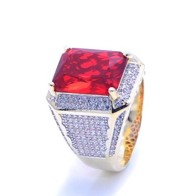 China TRENDY Popular SLS Hip Hop Style Jewelry Men Gold Plated Ruby Ring Micro Pave for sale