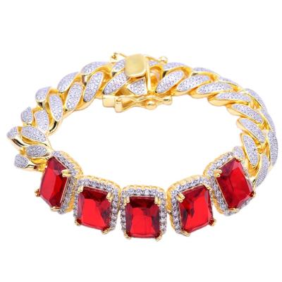 China SLS Wholesale Custom Yellow Ice Plated TRENDY Ruby Bracelet Jewelry For Men Dubai Jewelry 18k Gold for sale