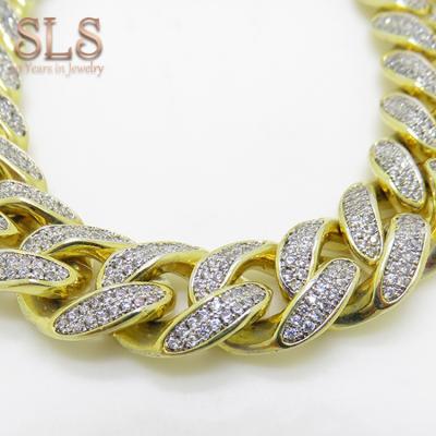 China TRENDY Hiphop Style 925 Sterling Silver Brazilian Plated Gold Bling Jewelry Bangle USA Bracelet For Men for sale