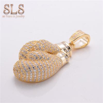 China Hiphop Guangzhou Hiphop 14k Gold Plated Silver Diamond Copper Cubic Zirconia Boxing Glove Men Pendants Manufacturers for sale