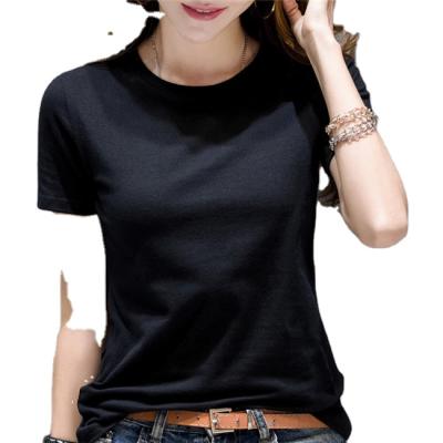 China wholesale 5% cotton thin spandex Anti-wrinkle fit 95% custom print embroidered empty short sleeve round neck women T-shirt for sale