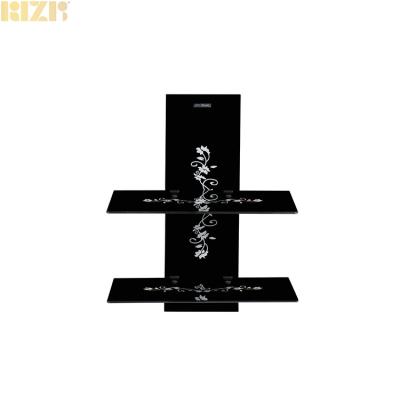 China Steel Glossy Black Painting 2 SelvesGlass DVD Wall Shelf Customized Pattern For Wall Component Mount Game Box Cable AV DVR DVD Glass Rack for sale