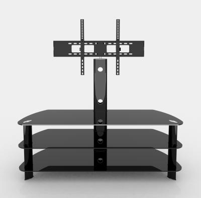 China New Grade A Modern Tempered Glass TV Stand Black Tempered Glass TV Stand Design For 42