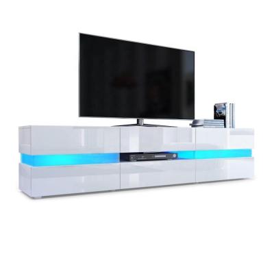 China White LED TV LIGHT STANDS Tempered Glass TV Stand For 32 80 Floor Modern Living Room TV Cabinet With LED Light for sale