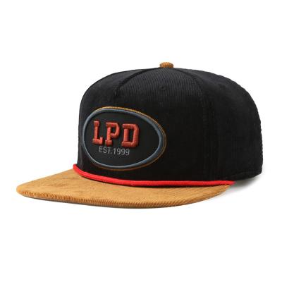 China COMMON 100% Cotton Corduroy Embroidery Flat Edge Snapback for sale