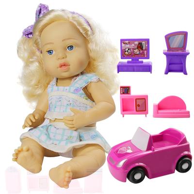 China Reborn Girls Toys Toy Set Plastic Baby Dolls Car Furniture Fashion Doll Gold Soft Custom Long Hair Full Body for sale