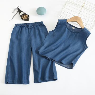 China 2021 soft new vest cropped fashionable pants girls and boys summer baby slim jeans and comfortable suit for sale