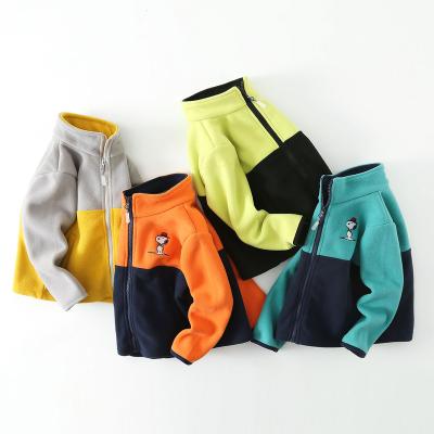 China EXTERNAL USE Custom Fleece Kids Stand Collar Full Logo Solid Color Zipper Jacket Zipper Pocket Custom Outdoor Casual Jacket for sale