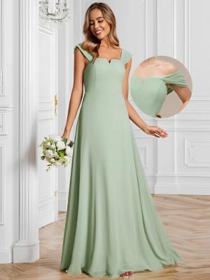 China Empire High-waisted Sleeveless Cap Sleeve Square Neck Invisible Zipper Mint Green Chiffon Bridesmaid Dress for sale