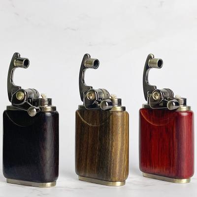 China DD655 Retro Rocker Kerosene Sanders Windproof Lighters Eco-friendly Semi-automatic Wooden Cigarette Lighter for sale