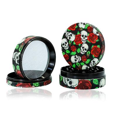 China FF523 63mm Skull Print 4Layers Tobacco Spice Grinder Skull Print Pepper Grinder Zinc Alloy Metal Herb Grinder for sale