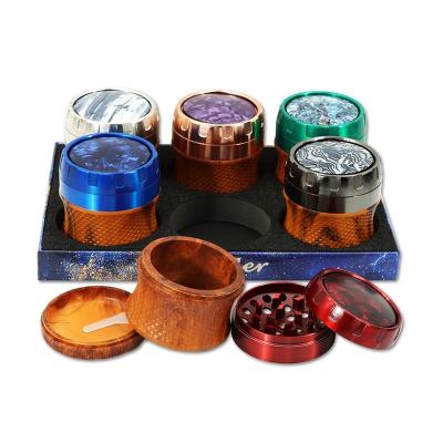 China FF516 New Custom Smoking Wood Zinc Alloy Herb Grinder Colorful Zinc Alloy Tobacco Spice Grinder Accessories 63mm for sale