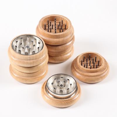 China 2Layer FF555 55mm 2Layers 2Layers Spice Grinder Natural Pepper Crusher Wooden Metal Herb Grinder for sale