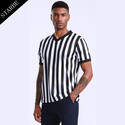 China Anti-Wrinkle Custom Sports Stripe Referee Black White V Neck T-Shirt for sale