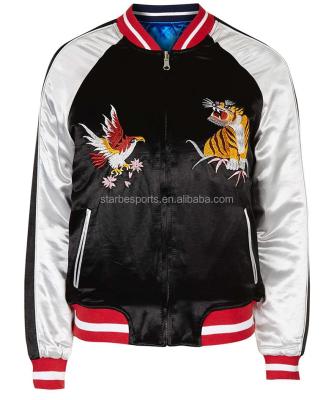 China Breathable Japan Style Satin Bomber Embroidery Jacket, Reversible Bomber Jacket for sale