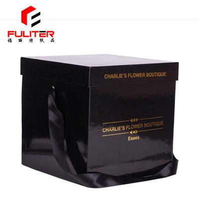 China Handmade black bouquet gift box/glossy laminated gift wrap flower box for sale