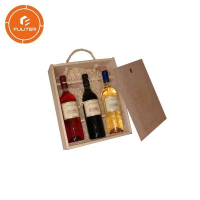 China Wine wooden wine gift box creative wooden outer box with handle / 3 bottles of wine box or 6 bottles of wine box for sale