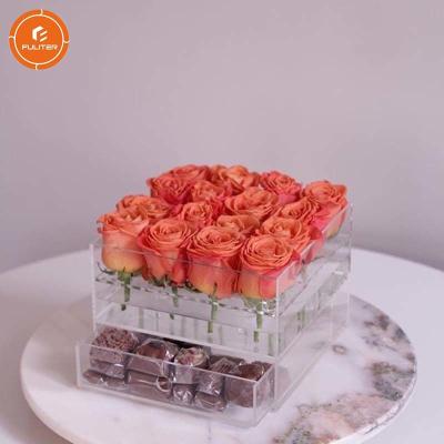 Cina Contenitori d'imballaggio di fiore scuro su ordinazione di Rosa, cassetto acrilico trasparente con il contenitore di regalo dei fiori in vendita