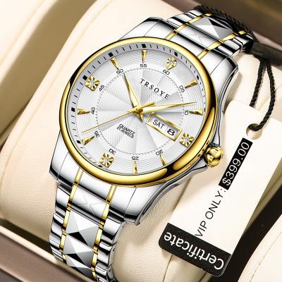 China 2022 Custom Watches Full Waterproof Diamond Waterproof Wrist Watches Quartz Logo Mens Luxury Watches Designer Calendar TRS619 for sale