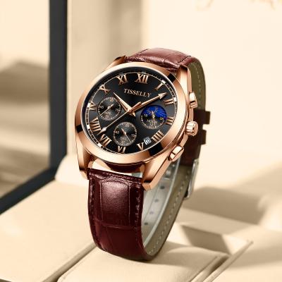 China Automatic Date Men Quartz Watches Metal Bands Bussine Man Luxury High Quality Genuine Leather Watch 6602 for sale