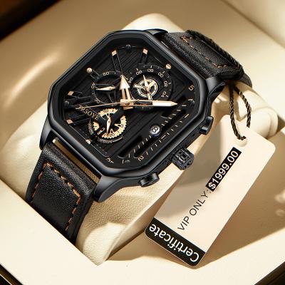 China Top Brand Luxury Waterproof Cool Men's Chronograph Square Quartz Watch Quartz Watch Relogio For Men TRS6604 for sale