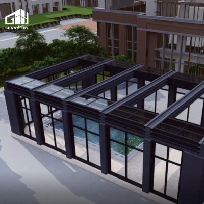 China Modern Glass Room Sunroom Aluminum Retractable Swimming Pool Enclosures Cost for sale