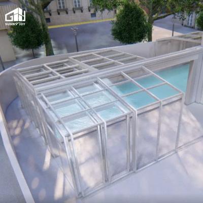 China Retractable Pool Fences Modern Retractable Glass Construction Swimming Pool Cover Restaurant Pool Fence for sale