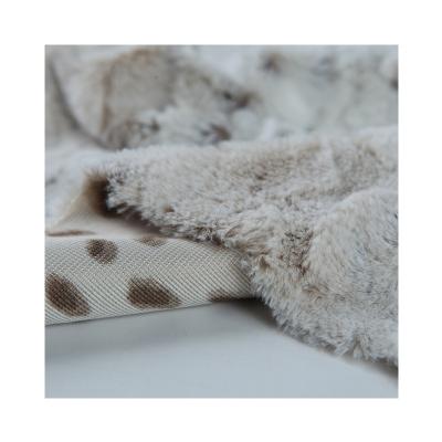 China Printed+brushed low price striped 100% polyester leopard pattern back printed rabbit fur fabric for sale