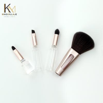 China Angular Blush Pink Mini Retractable Kabuki Makeup Brush Portable Travel Makeup Brush Tool for sale