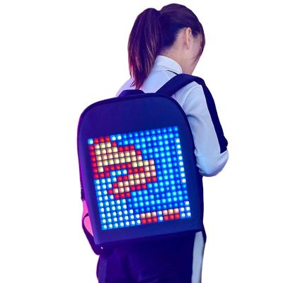 China With the latest 2021 youth pixel USB gold supplier mobile smart game cartoon animated GIF LED backpack for sale