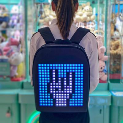 China With USB factory recycling 2021 travel gold street boy promotion out of the wild large pixel DIY LED full color backpack for sale