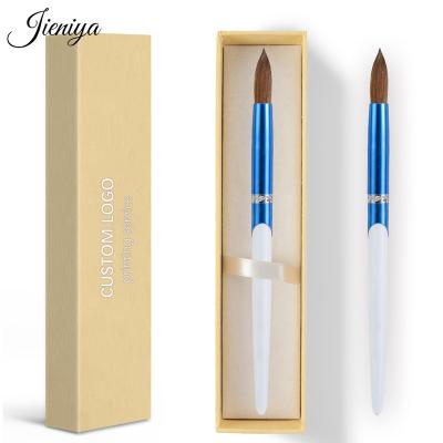 China Kolinsky Nail Art Pinceles Nail Art Superior Blue Metal Handle Professional Sandy White Pearl Acrylic Brush for sale