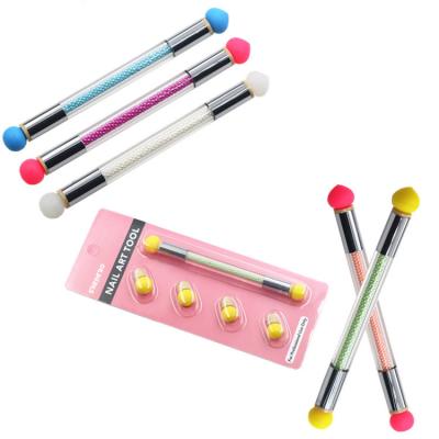 China Easy Apply Double Side Head Silicone UV Gel Nail Art Brush Carving Pen Acrylic Handle Salon Nail Tools Beauty Rhinestone Polish Pen for sale