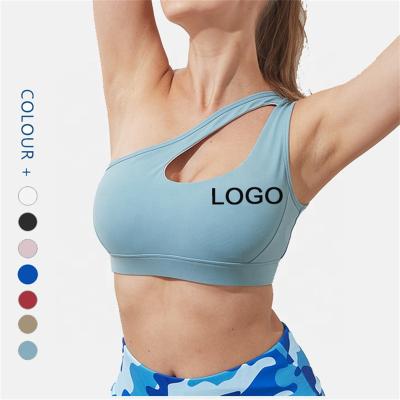 China BR021 Custom Women's Activewear Breathable Sportswear One Shoulder Sports Bra Workout Yoga Bra One Strap Sports Bra 2021 for sale