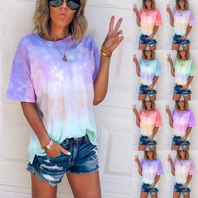 China Summer Friendly Organic Tops Anti-Wrinkle TS609 Tie Dye Custom Clothing Street Fashion T-Shirt For Women for sale