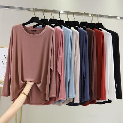 China Breathable Custom Modal Long Sleeve T-shirt Women's Loose Slim Bottoming Shirt Sun Protection Oversized Mid Length Top TS610 for sale