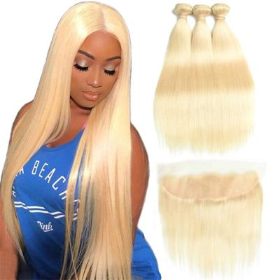 China HW024 613 Blonde Straight Hair Weave Bundle Silky Straight Mink Brazilian Cuticle Aligned Human Hair Bundles With Closure for sale