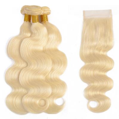 China Wholesale HW018 Body Wave Human Hair Virgin Human Blonde Blonde Body Wave Extension 613 Bundles With Closure for sale