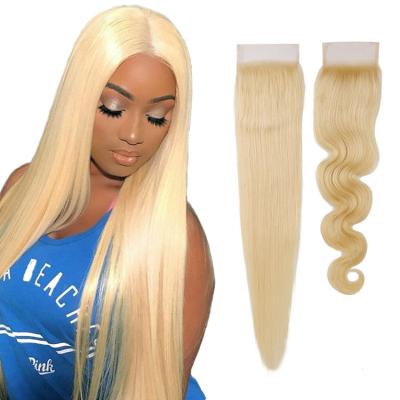 China 613 Blonde Soft Straight Body Remy Wig Barely Shedding Soft Thick Straight Hair Piece 4*4 Lace Hair Color Hair Wigs for sale