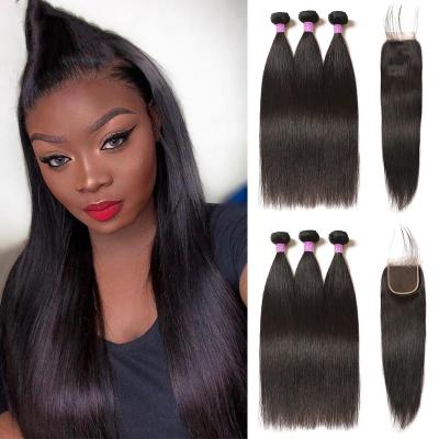 China HW027 Silky Straight Wave Peruvian Hair Bundles With Closure, Bundles 100 Raw Peruvian Straight Hair, Virgin Peruvian Hair for sale