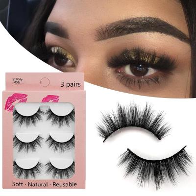 China FE003 3d False Mink Eyelashes 3 Pairs Natural Long Fluffy Eyelashes / Box Wholesale for sale