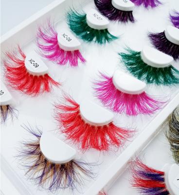 China FE011 25mm Long Strip Color False Mink Eyelashes Natural Transparent Wholesale 3d Mink Eyelashes for sale