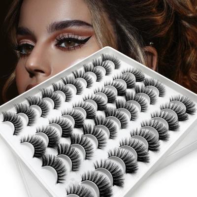 China FE015 Natural Long 20 Pairs Natural Strip False Eyelashes 3d Mink False Eyelashes Wholesale Seller for sale