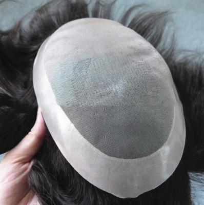 China Mono Human Base+pu Lace, 100% Natural Full Virgin Hair Wig HM007 1Pcs Replacement For Men, Straight Hair 1B Hand Tied Mono Filament Base Men Hairpiece for sale