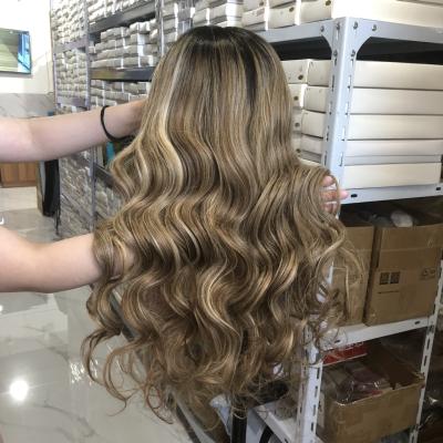 China Long Highlight Lace Front Wig HL482 Wavy Hair Wigs For Women Brazilian Colored Women Pre Plucked With Baby Hair Body Wave Lace Front Wig for sale