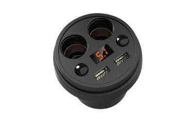 China Car Charger 12V/24V Dual USB Ports 3.1A + 2 Socket Cigarette Lighter Splitter Car Charger  Black for sale