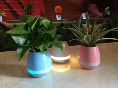 China Music Flowerpot Speaker,Blue color Music Playing Flowerpot Speaker, LED Light Round Plant Pots Bluetooth Speaker for sale