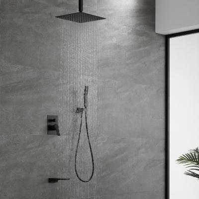 China Without sliding bar matte black rain shower set hot and cold water mixer faucet hotel bathroom shower sets for sale