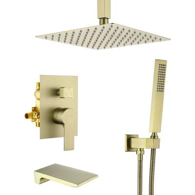 China Without sliding bar CUPC CCE shower faucet sets brushed golden shower system 10 inch rain ceiling mount shower system for sale